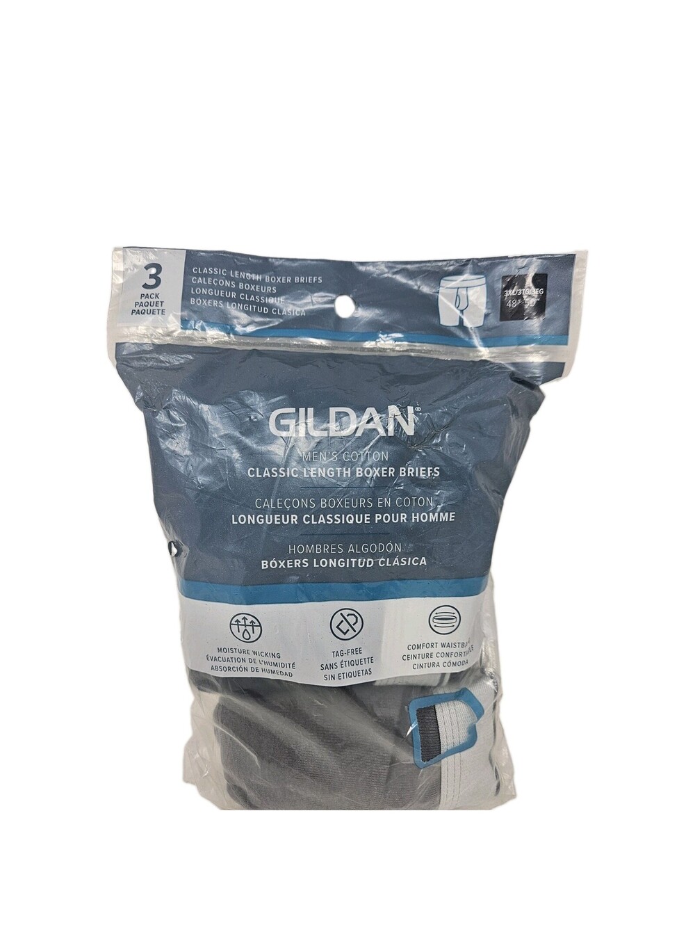 Gildan Boxer Briefs Mens 3XL Classic Length 3-Pk Moisture Wicking Cotton 3 Color
